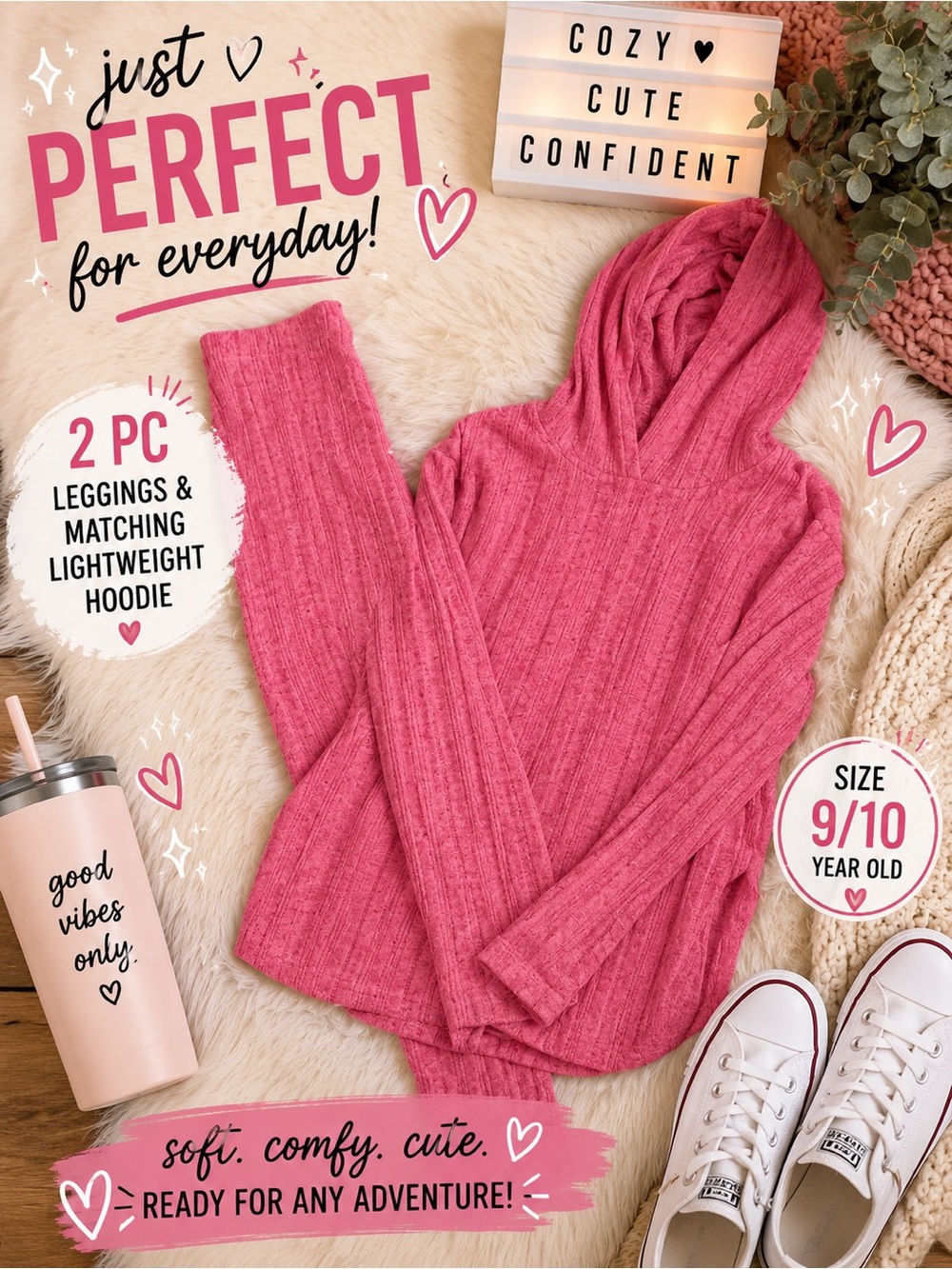 Girls Lightweight Hooded Set in Rose Pink